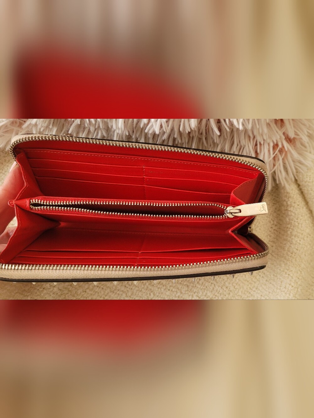 Christian Louboutin Panettone Silver Spiked Zip Pink Blush Wallet - GUC - Picture 6 of 16